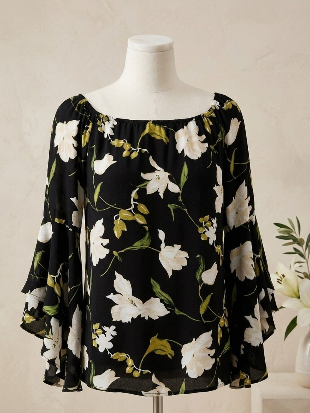 Fever Floral Rayon Boho Bohemian Flare Sleeves Summer Blouse Scoop Neck Top